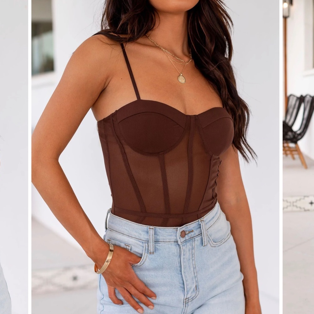 Chocolate Mesh Corset Bodysuit NEW WITH TAGS